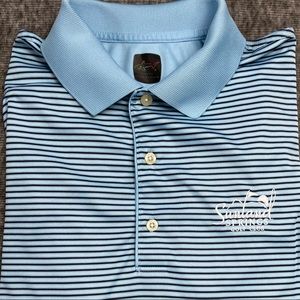 Greg Norman Mens Medium Blue Striped Golf Short Sleeve Polo PGA